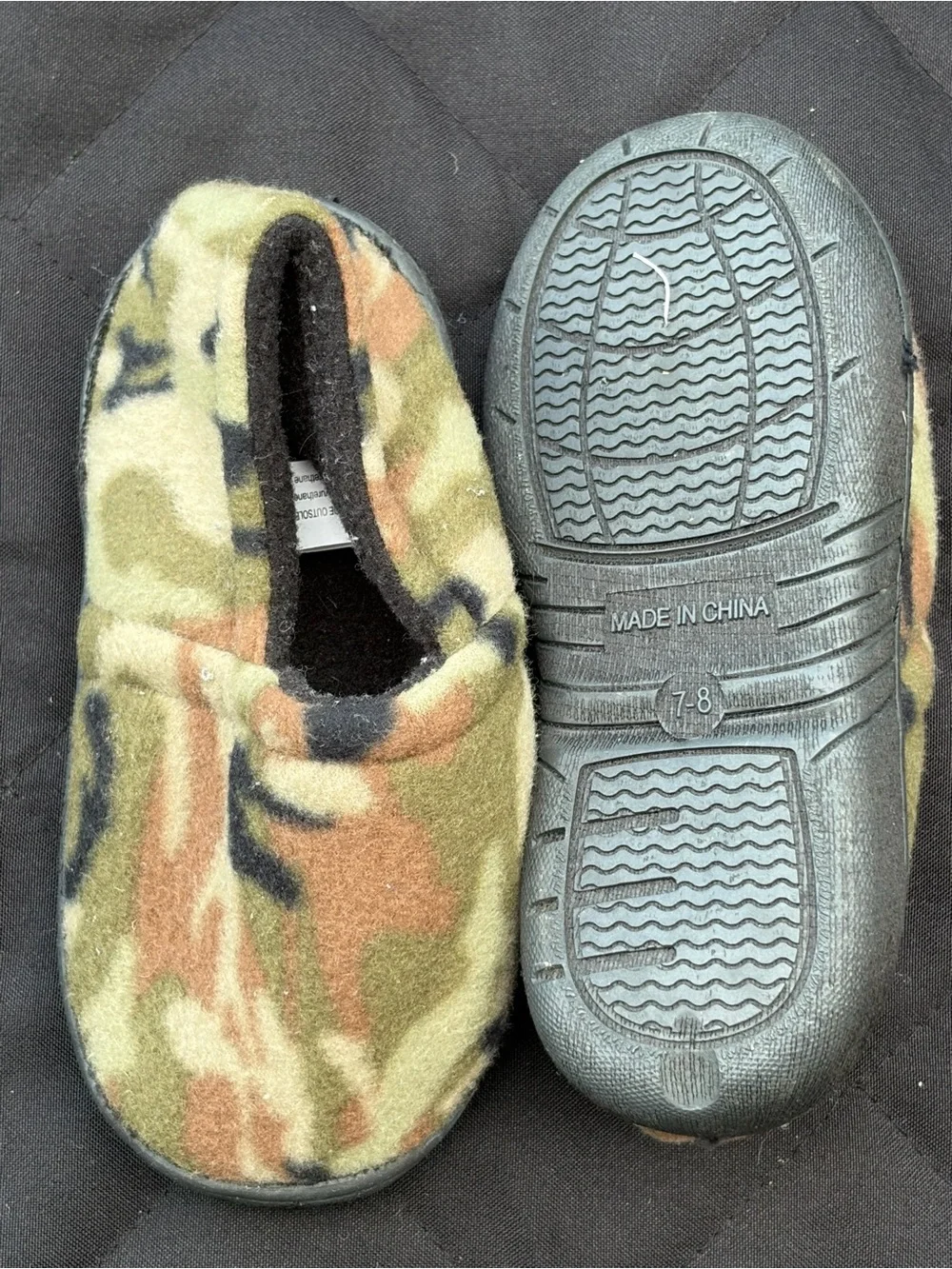 Kids Camo Slip-On Cozy Slippers - Olive Green